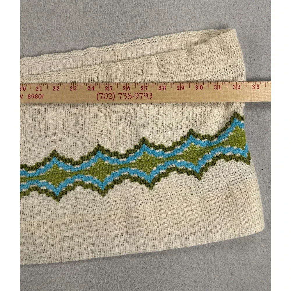 VTG JC Penny Embroidered Cafe Curtains & Valance Set Blue Green MCM 70's Groovy